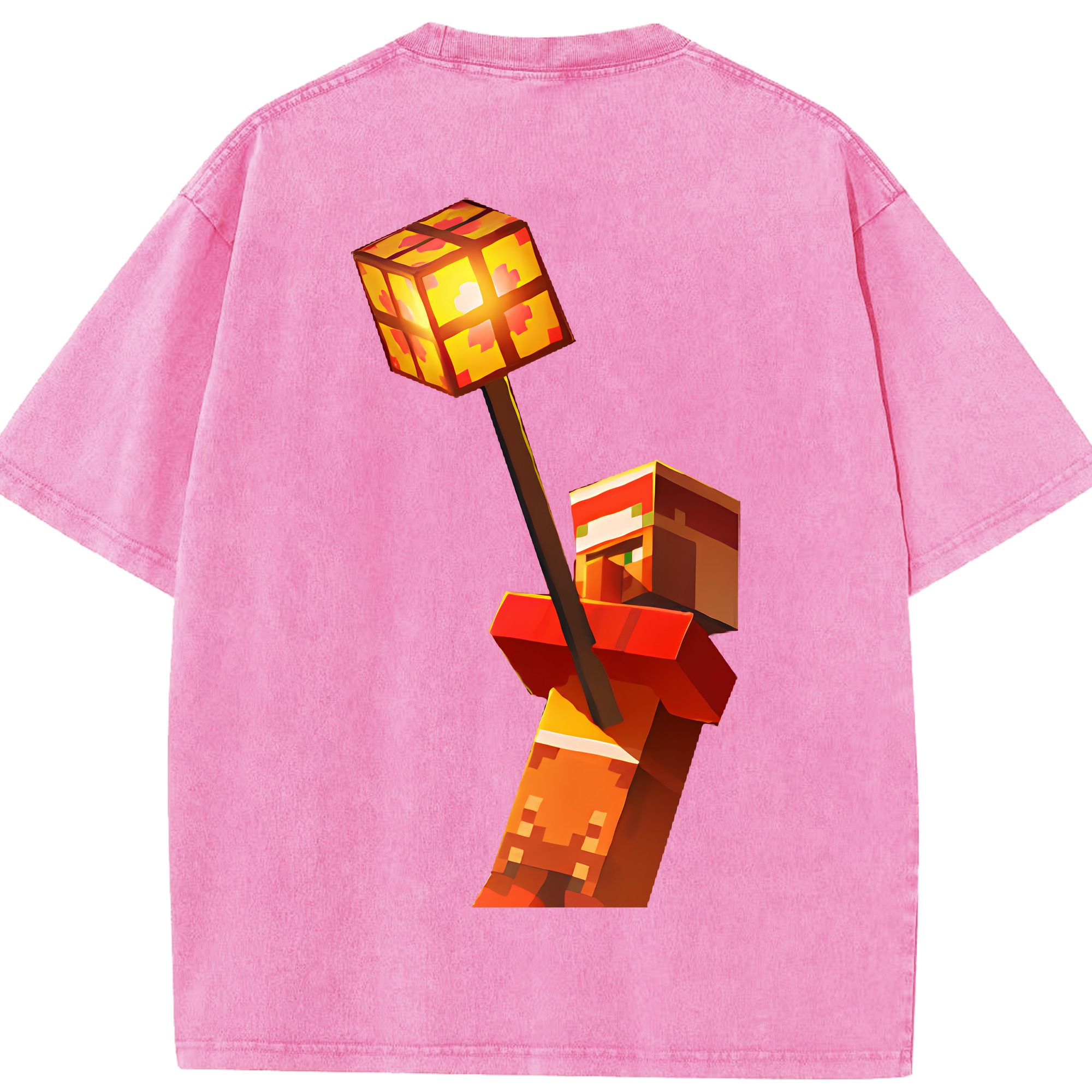 （画像用） マインクラフト ブロックの世界 Minecraft MC Block world 綿100% ヴィンテージ風 半袖Tシャツ（背面プリント）